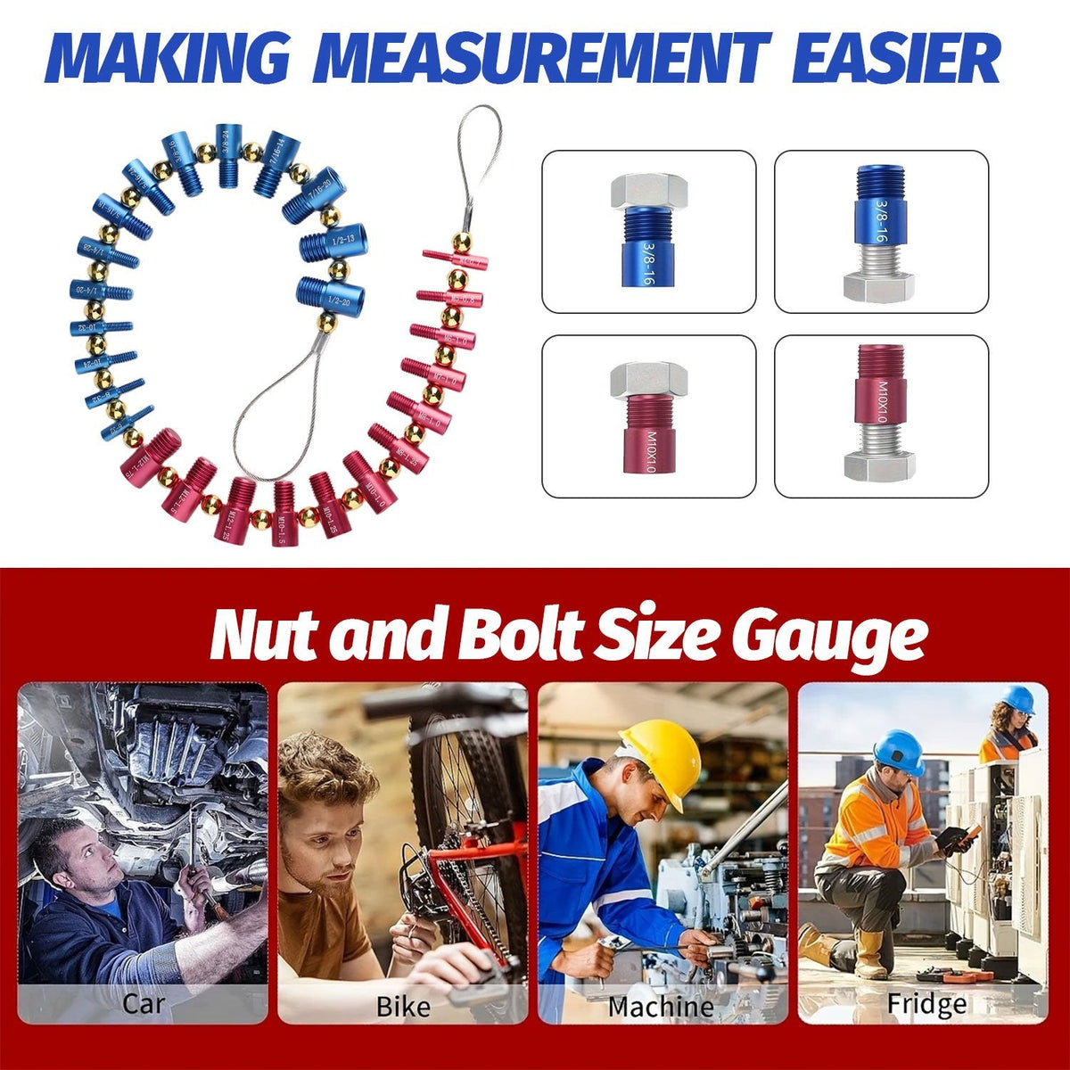 Detachable Nut & Bolt Size Gauge