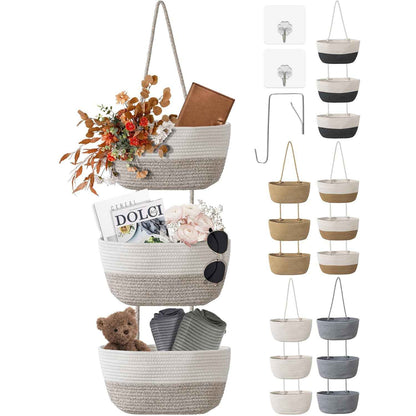🧺🔥 Today 49% OFF🔥 3-Tier Wall Mounted Woven Hanging Basket | Stylish Storage Organizer for Any Room