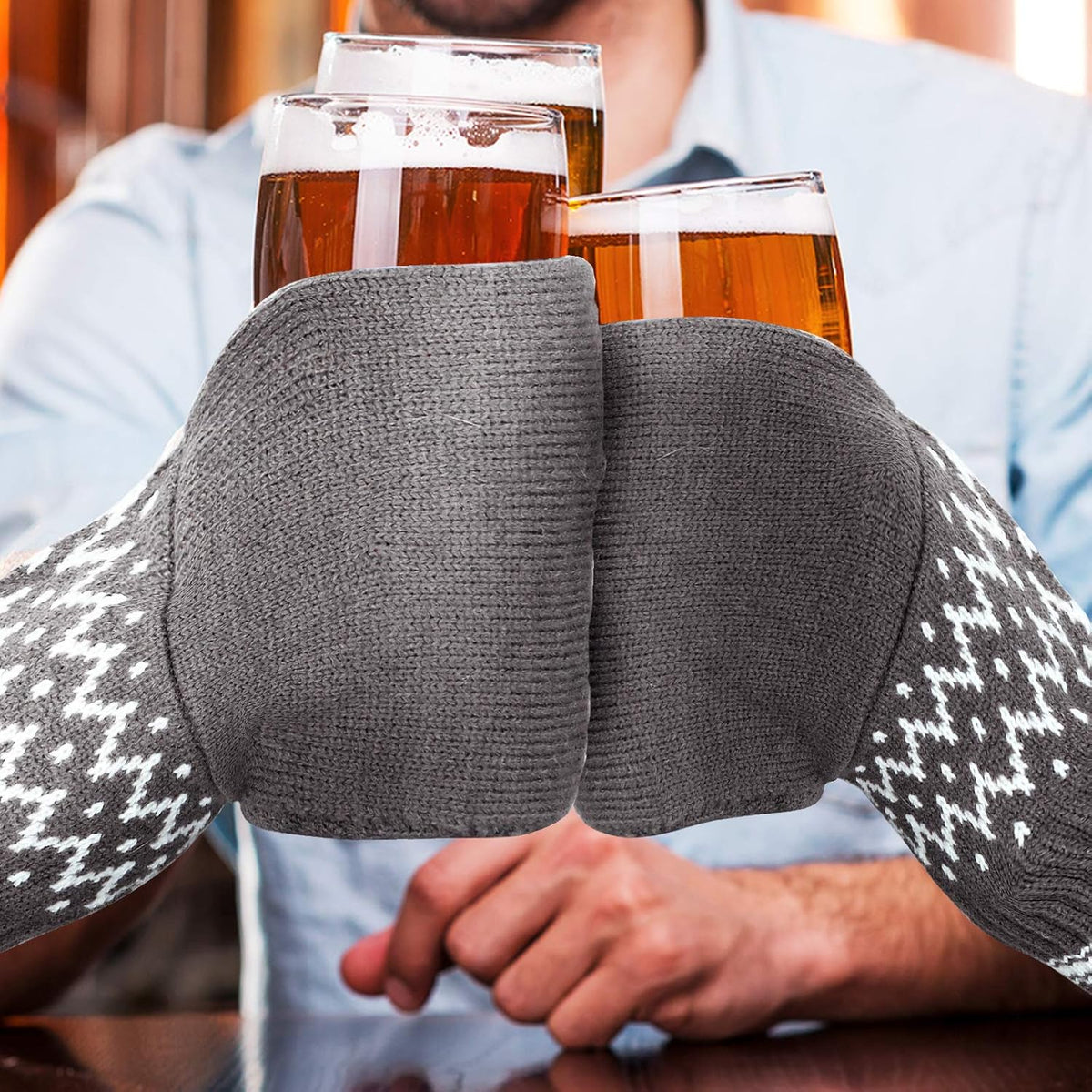 Beer Mitten Gloves - Knit Stitched Drink Mitt Holder for Beverage🧤