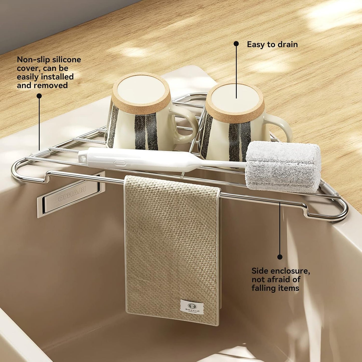 2PCS Stainless Steel Corner Sink Shelf with Triangular Open Wire Rack Design, Drainage and Raised Side✨