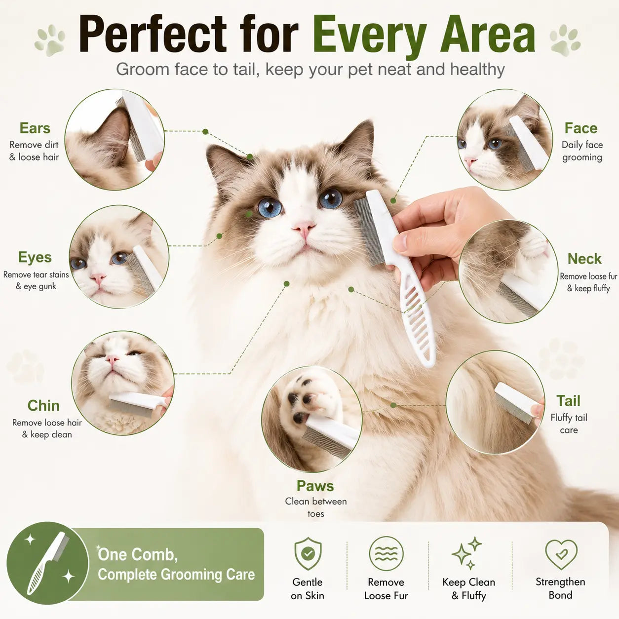 2 Pcs Pet Face Comb Set for Cats & Dogs, Fine Tooth Stainless Steel Grooming Comb🐱🪮