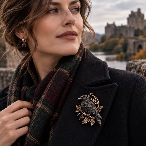 🐦‍⬛ Gothic Celtic Raven Brooch – Dark Academia Statement Pin