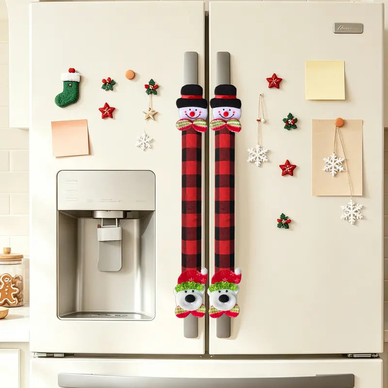 2/4/6PCS Plush Christmas Refrigerator Door Handle Covers - Red and Black Plaid Wraps🎄