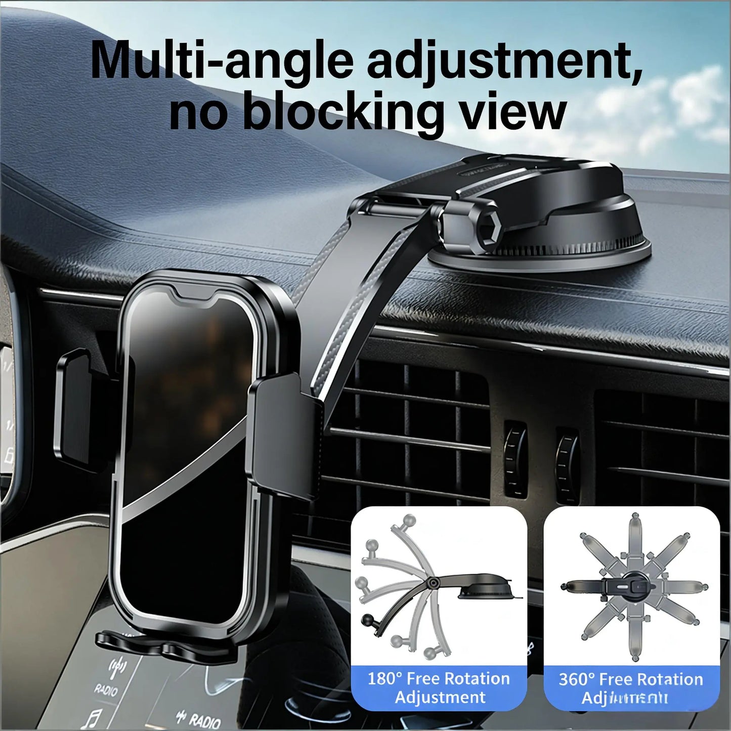 🔥 Limited-Time 49% OFF 🚗 Strong Vacuum Suction Car Phone Holder | Adjustable Dashboard Mount