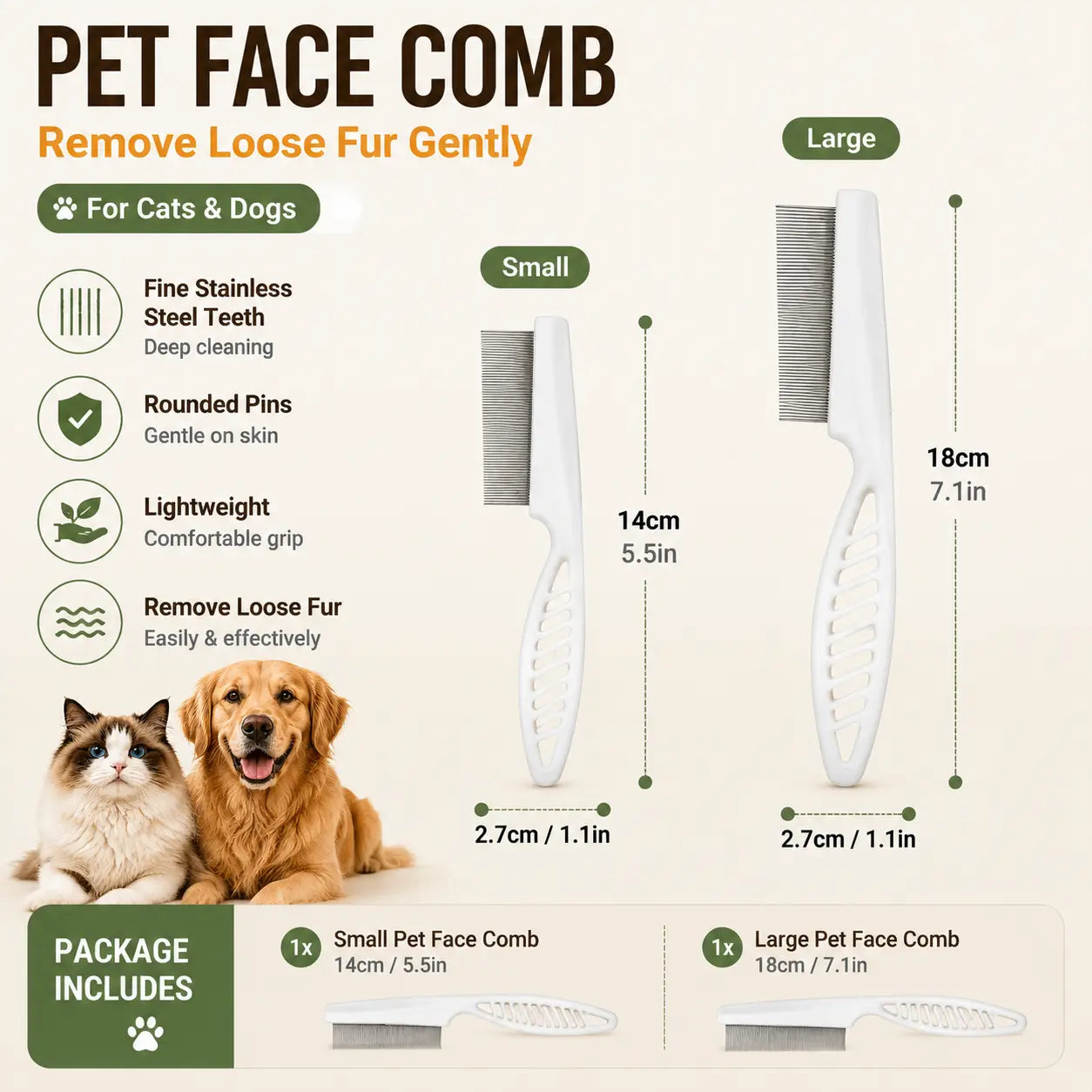 2 Pcs Pet Face Comb Set for Cats & Dogs, Fine Tooth Stainless Steel Grooming Comb🐱🪮