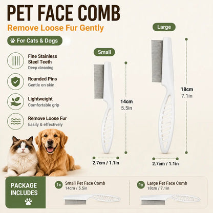 2 Pcs Pet Face Comb Set for Cats & Dogs, Fine Tooth Stainless Steel Grooming Comb🐱🪮