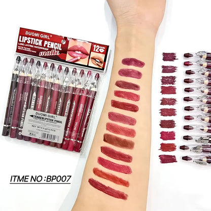 12Pcs Matte Lip Liner With Sharpener Set Waterproof Smudgeproof Precise Contour Lipstick Pens 🖌️