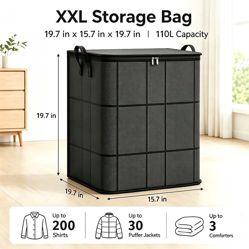 Spacious Foldable Fabric Zippered Storage Bin for Moving & Bedroom Closet📦