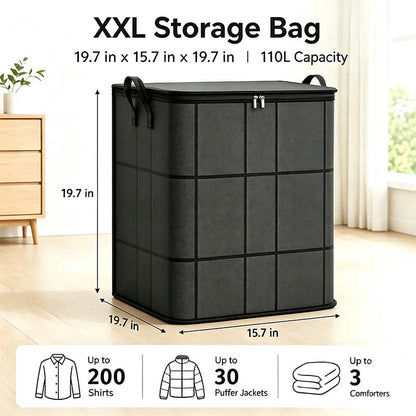 Spacious Foldable Fabric Zippered Storage Bin for Moving & Bedroom Closet📦