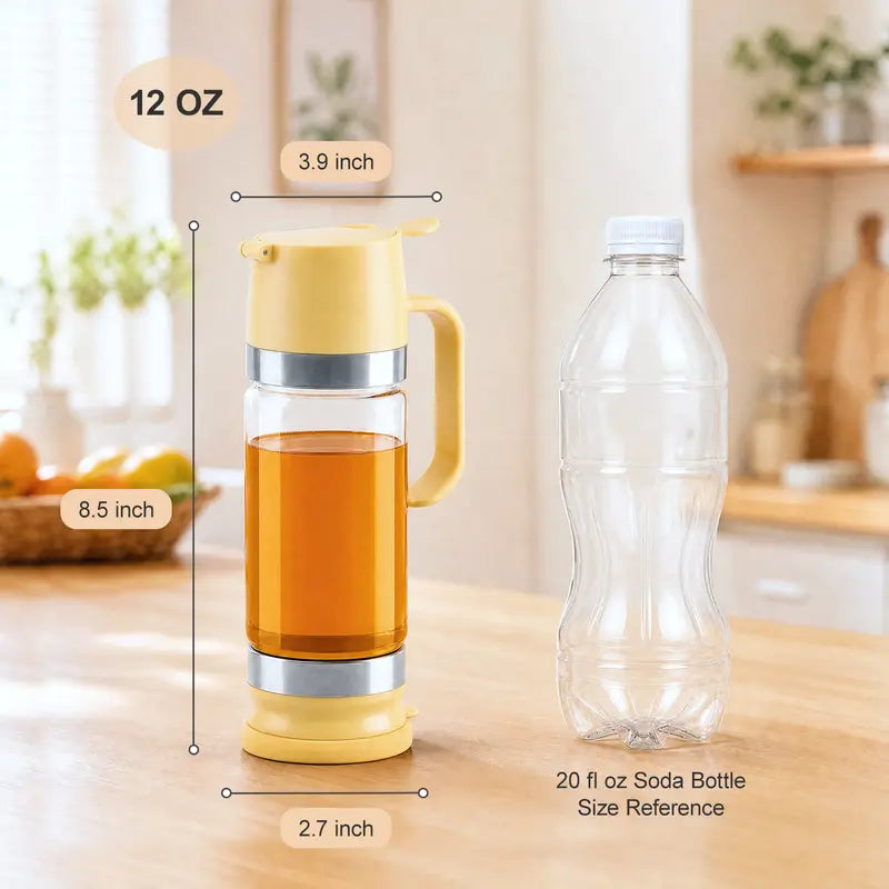 🍯 12oz No-Drip Honey & Syrup Dispenser – Press-to-Pour Glass Jar with Handle