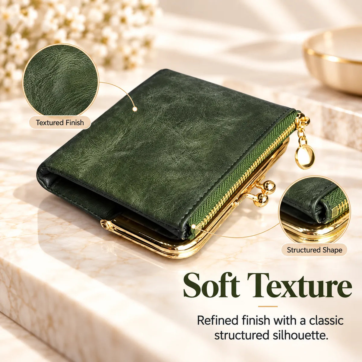 👛 Vintage Kiss-Lock Folding Wallet: Premium Leather, Compact & Chic