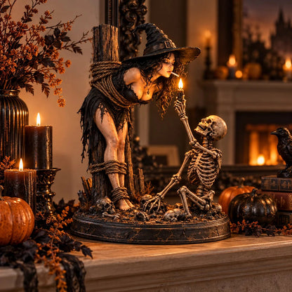 🧙💀Witch and Skeleton Candle Figure – Dark, Gothic Halloween Table Decoration🔥