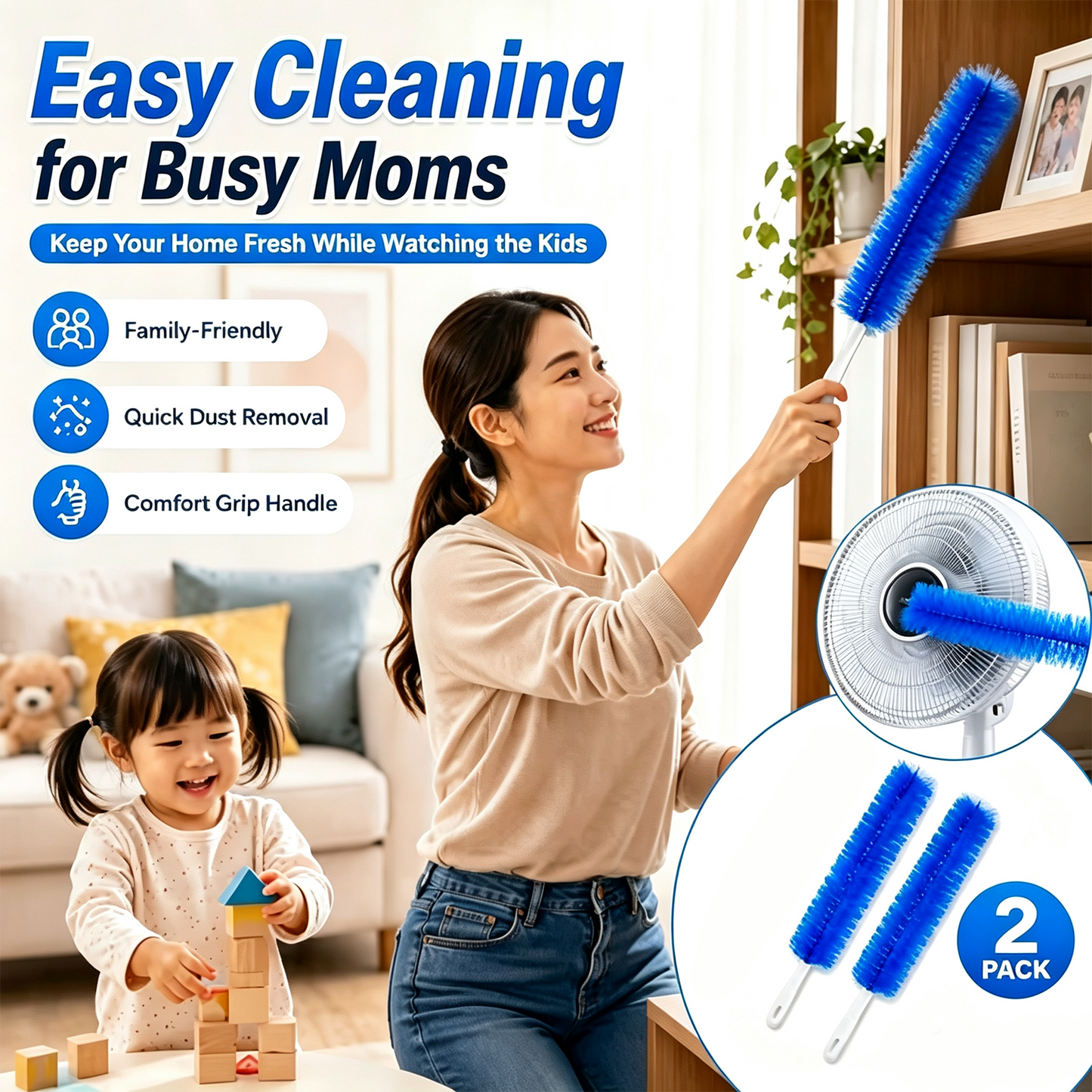 2 Counts Bendable Microfiber Head,Reusable Dust Remover💨