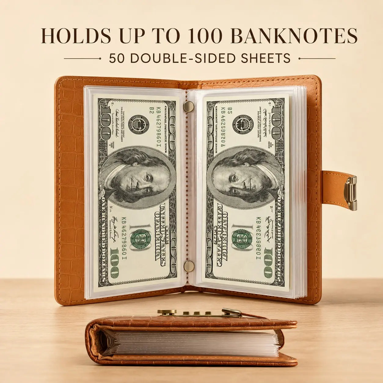 100‑Transparent‑Pocket Currency Collectors Album, Top‑Grade PU Leather📘