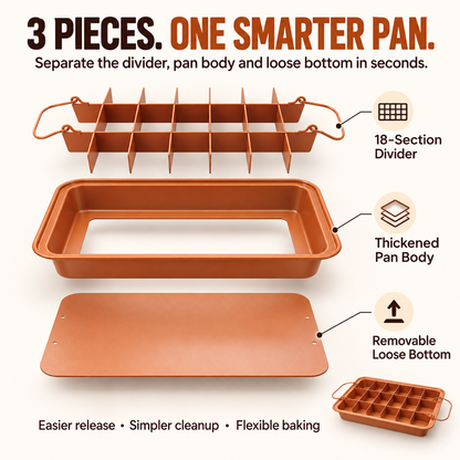 🍫 18-Section Removable Divider Brownie Pan – Thickened Carbon Steel Nonstick Baking Tray with Loose Bottom