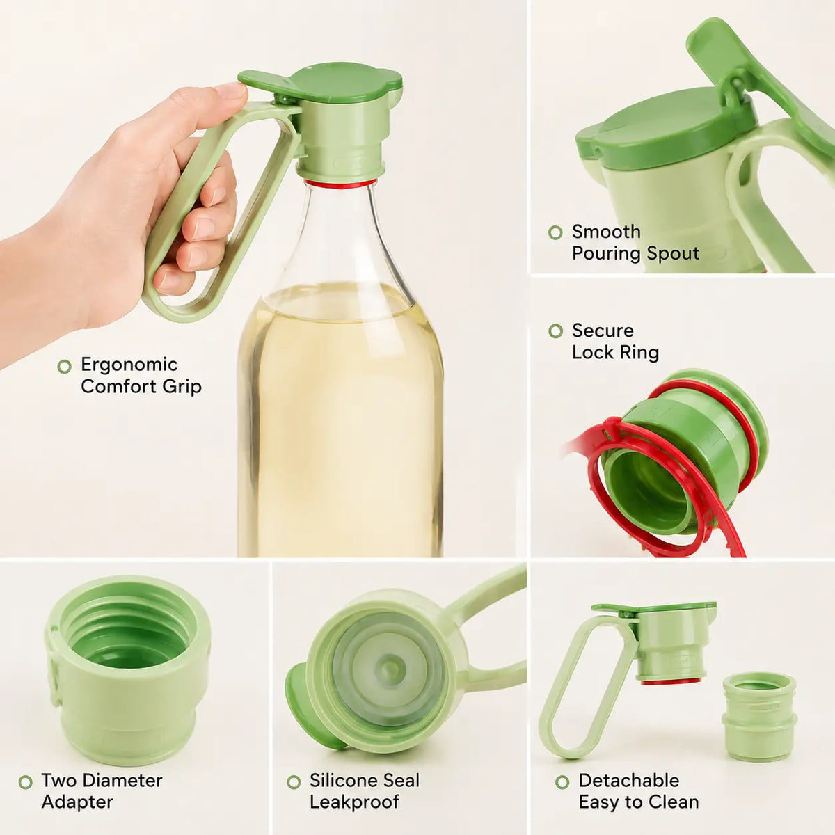 Sohochic Plastic Bottle Pour Spout Cap Dispenser - 2Count, Portable Kitchen Utensil with Carry Handle, Detachable Wide Mouth & Different Caliber, for DIY Oil Pots & Refrigerator Cold Water Making