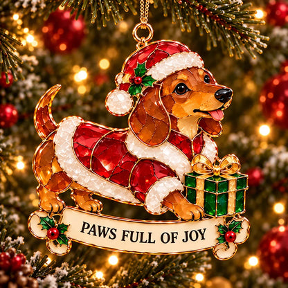 🐾🎄 Dachshund Christmas Ornaments Set Of 6 - Stained Glass Style