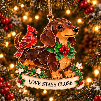 🐾🎄 Dachshund Christmas Ornaments Set Of 6 - Stained Glass Style