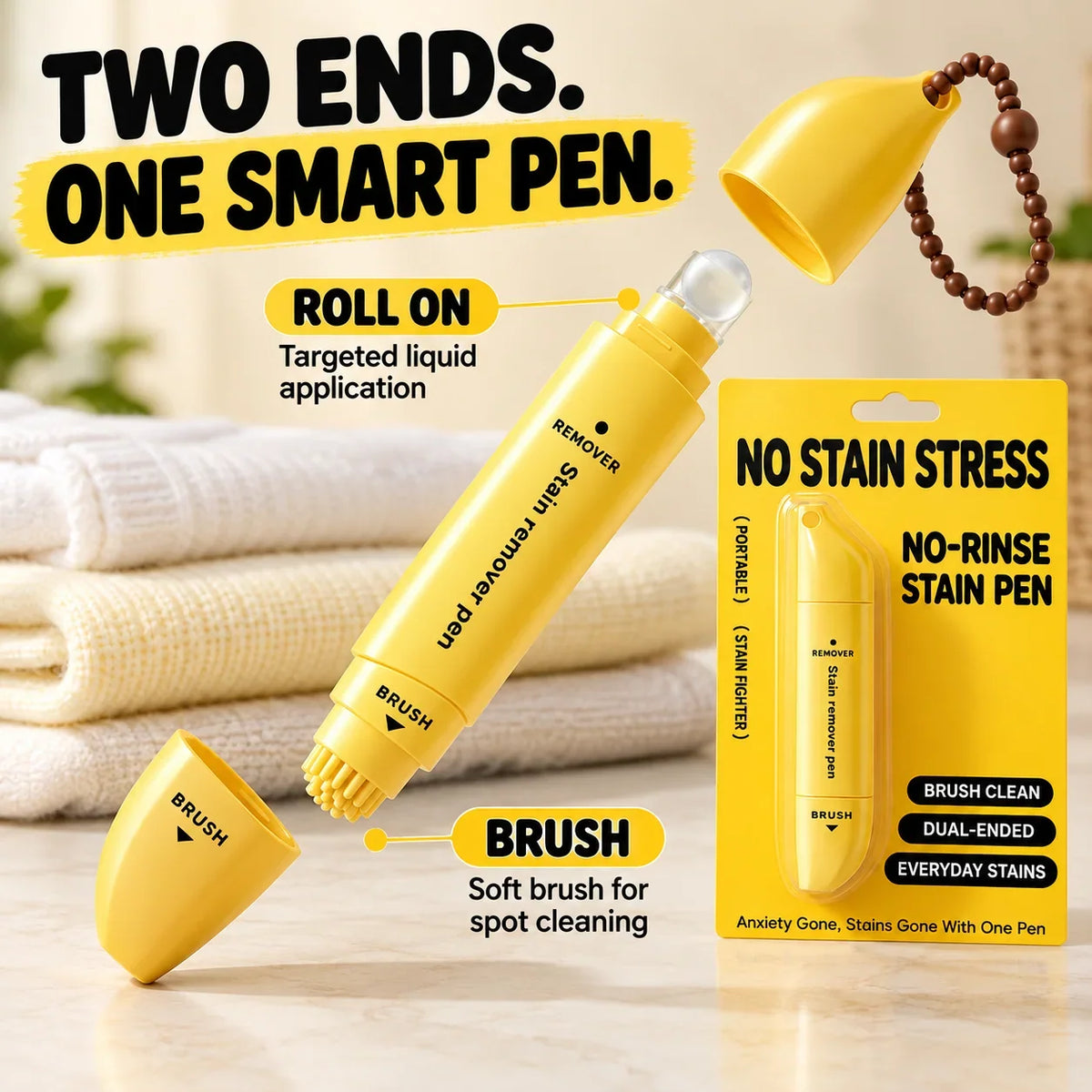 Portable Dual-Head Stain Remover Pen✨ Instant No-Rinse Emergency Spot Cleaner for Clothes, Oil & Coffee Stains⏳