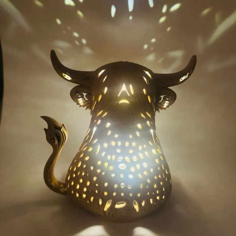 Highland Cow Tea Light Holder – 3D-Printed Filigree Hollow Candle Lantern