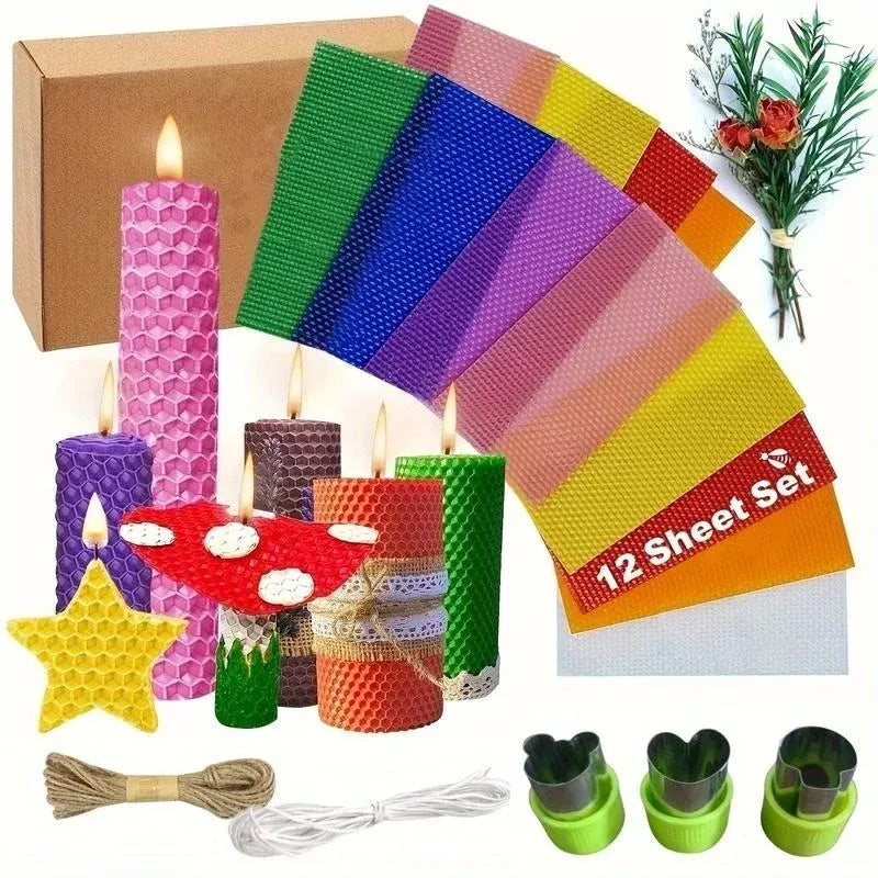 🍯🕯️ DIY Beeswax Candle Making Kit (12-Piece Set) – Create Your Own Cozy Glow!