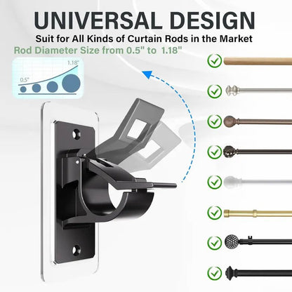 2-Pack No-Drill Curtain Rod Brackets, Self-Adhesive Multifunctional Acrylic Gel Rod Holder Hooks 🏠