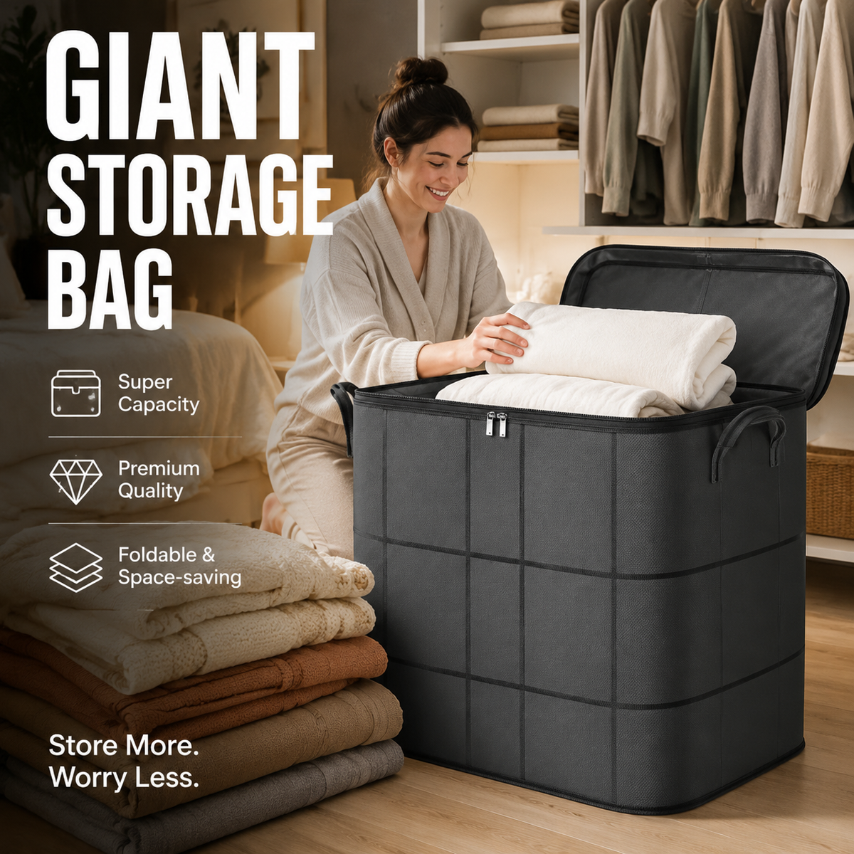 📦 Giant Storage Bag – Organize Your Home Instantly, Spacious & Foldable for Clothes, Blankets & Toys