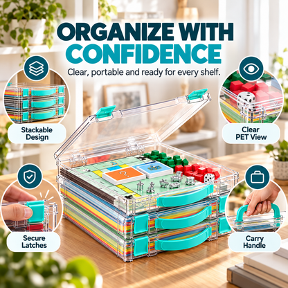 Clear Stackable Board Game Storage Case – Organize Games, Puzzles & Crafts with Ease