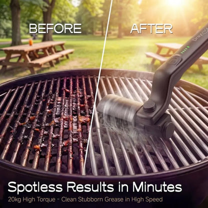 🔥2-in-1 Cordless Electric Grill Brush – High-Torque 3-Speed Motor, 7-Level Adjustable Angle, Steel Wire & Scouring Pad Heads, CSA-Certified for Grills & Pans.