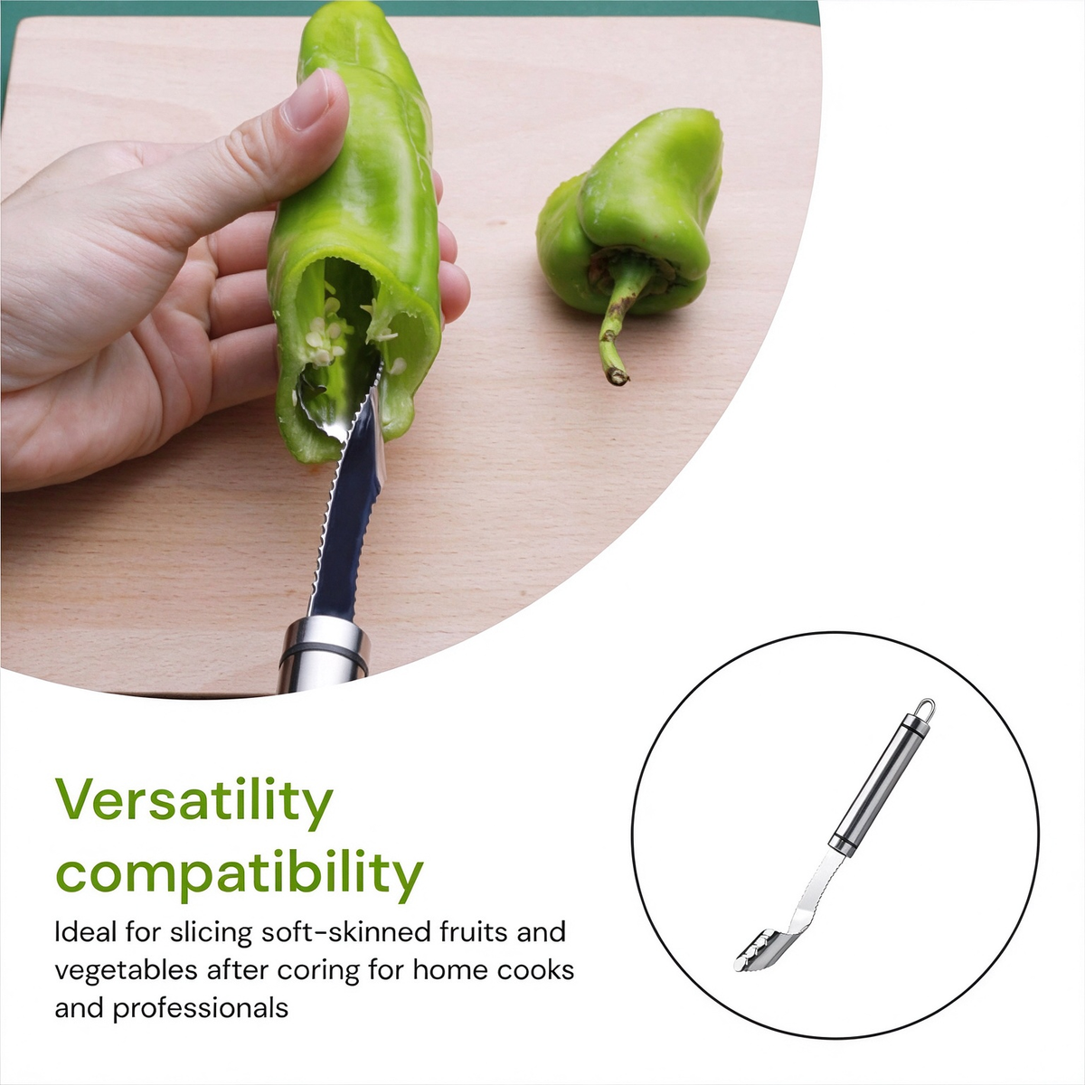 Stainless Steel Pepper Corer Seed Remover Tool, Chili Bell Pepper Core Deseeder 🌶️