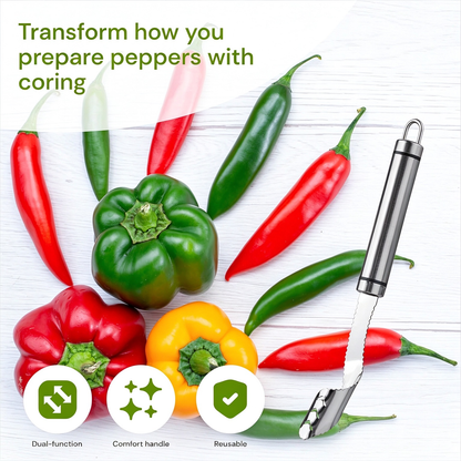Stainless Steel Pepper Corer Seed Remover Tool, Chili Bell Pepper Core Deseeder 🌶️