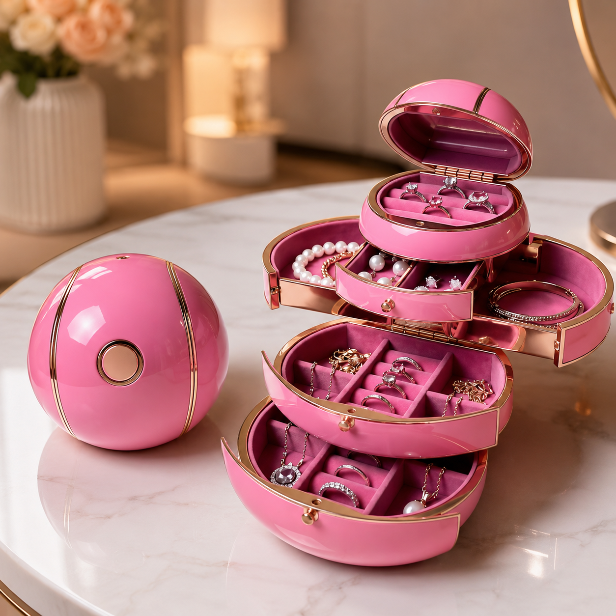 Automatic Deformable Spherical Jewelry Box