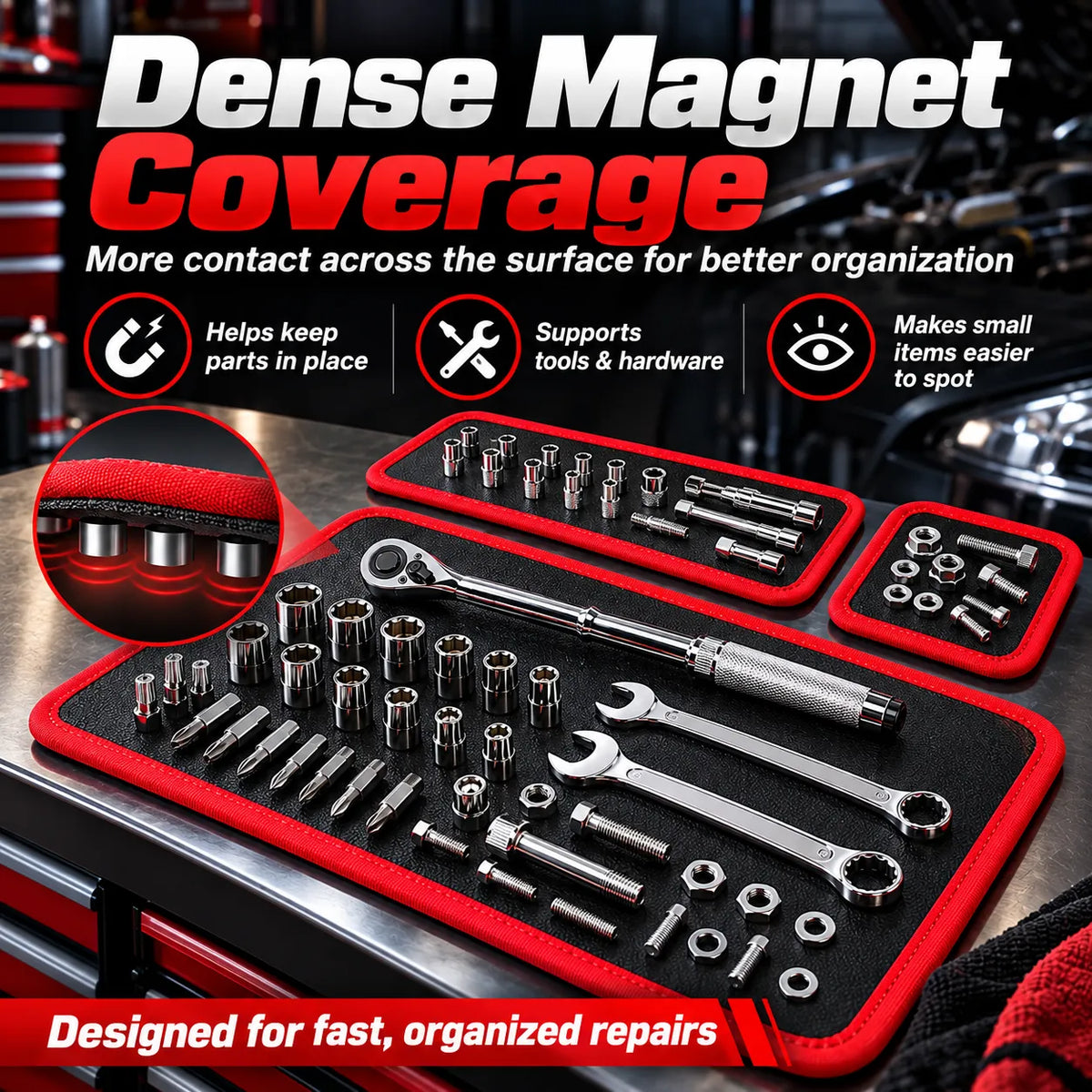 🎁3-Piece Magnetic Tool Mat Set – Strong Hold, Flexible Tool & Parts Organizer