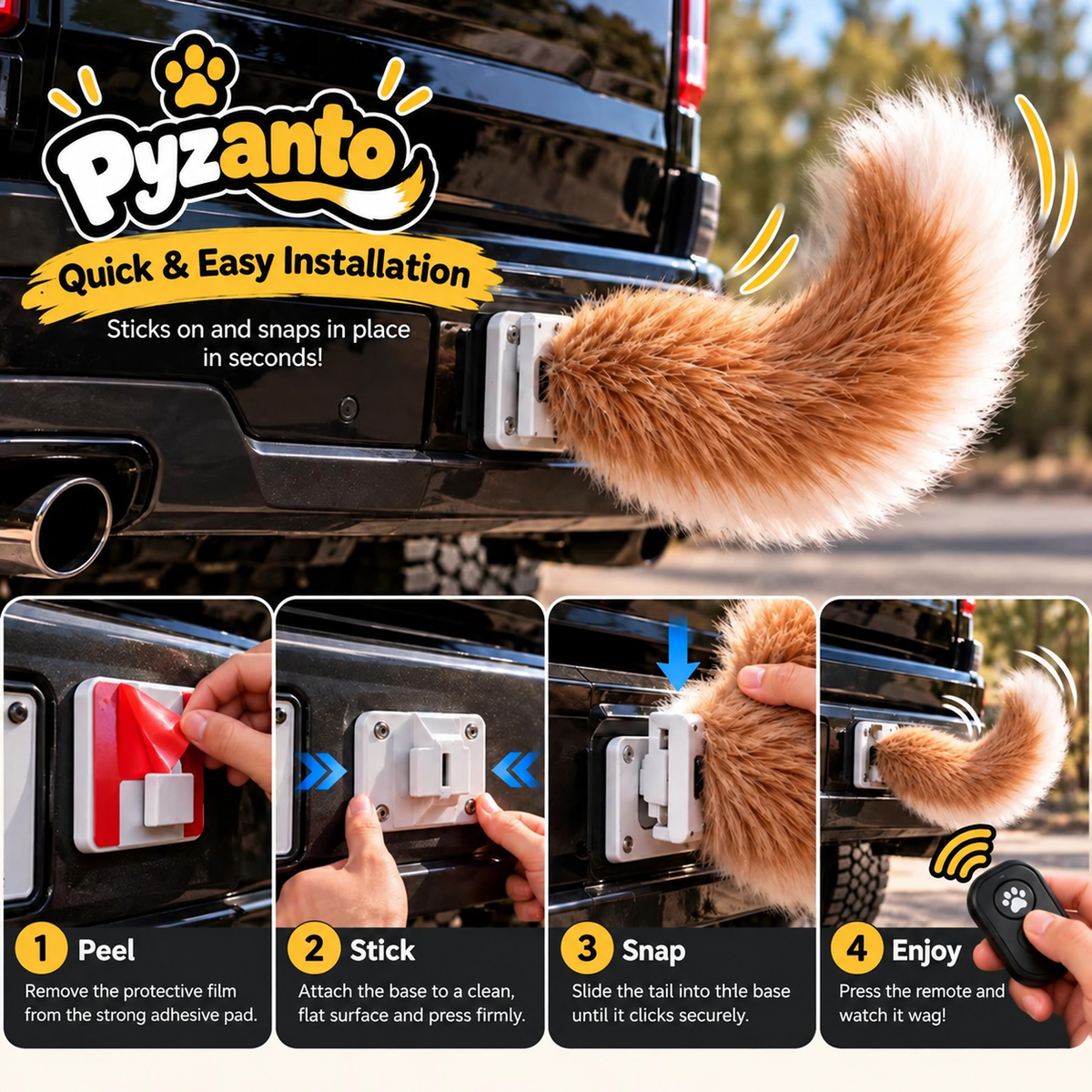 😂 Remote Control Wagging Car Tail ✨ Your Car Can Wag Its Tail Too!
