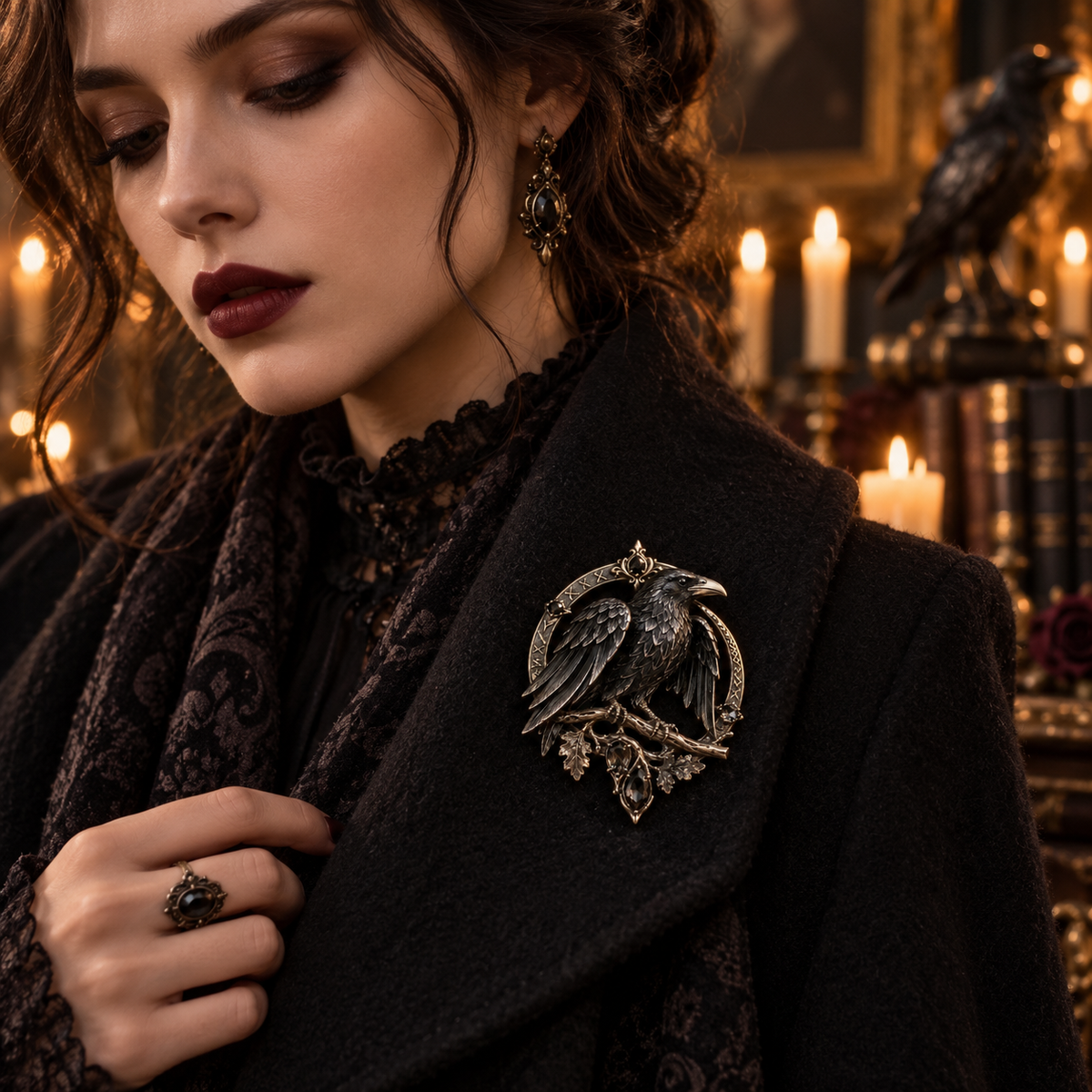 🐦‍⬛ Gothic Celtic Raven Brooch – Dark Academia Statement Pin