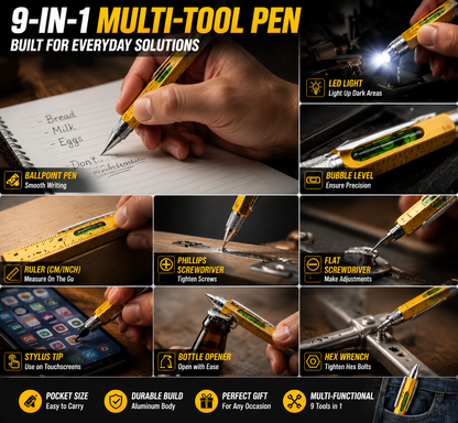 🖊️ 9-in-1 Multi-Tool Pen – LED Light, Screwdriver, Ruler & Stylus | Pocket EDC Gadget for Everyday Fixes