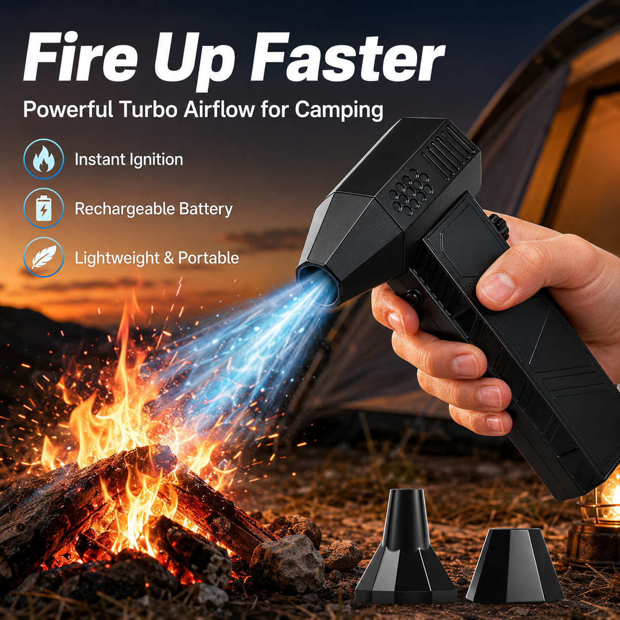 🚀130,000 RPM Turbo Fire Starting Fan｜Camping Fire Ignition, Leaf Blower, Car Detailing Cleaner