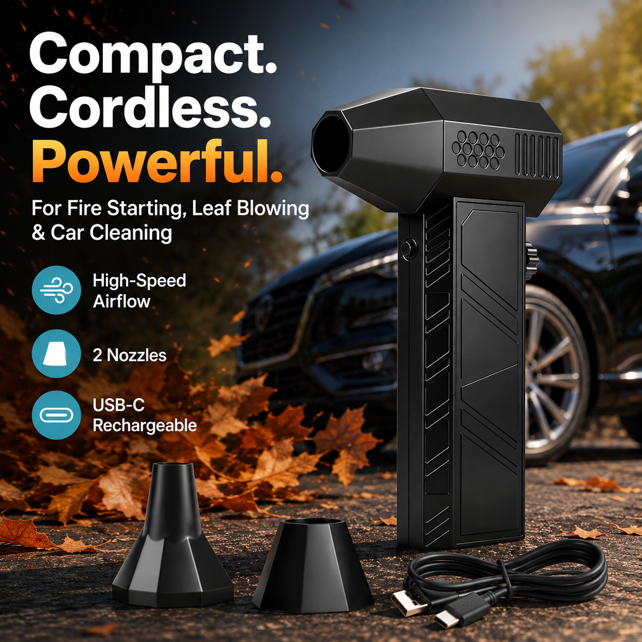 🚀130,000 RPM Turbo Fire Starting Fan｜Camping Fire Ignition, Leaf Blower, Car Detailing Cleaner
