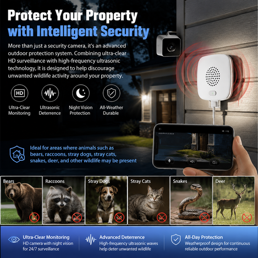 2K Dual-Function Security Camera | Home Monitor + Ultrasonic Repeller for Rats, Snakes & Stray Animals