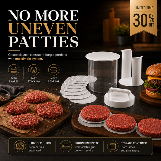 Non-Stick Burger Mold Shaper with Freezer Storage Container - 12-Piece Set with 8-Layer Plastic Discs