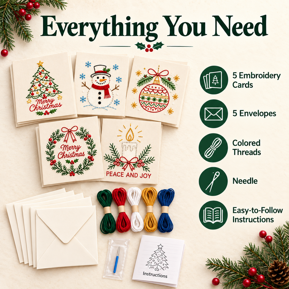 🎄 Christmas Embroidery Card Kit – Stitch a Little Holiday Magic ✨