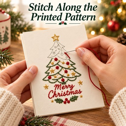 🎄 Christmas Embroidery Card Kit – Stitch a Little Holiday Magic ✨