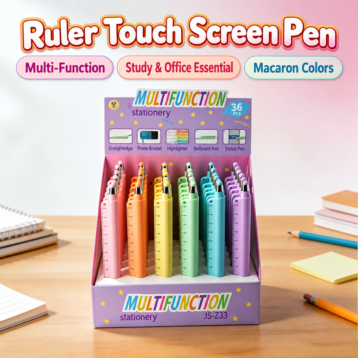 5-in-1 Multifunction Ruler Stylus Pen – 0.5mm Writing & Marker Tool