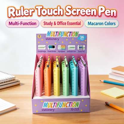 5-in-1 Multifunction Ruler Stylus Pen – 0.5mm Writing & Marker Tool