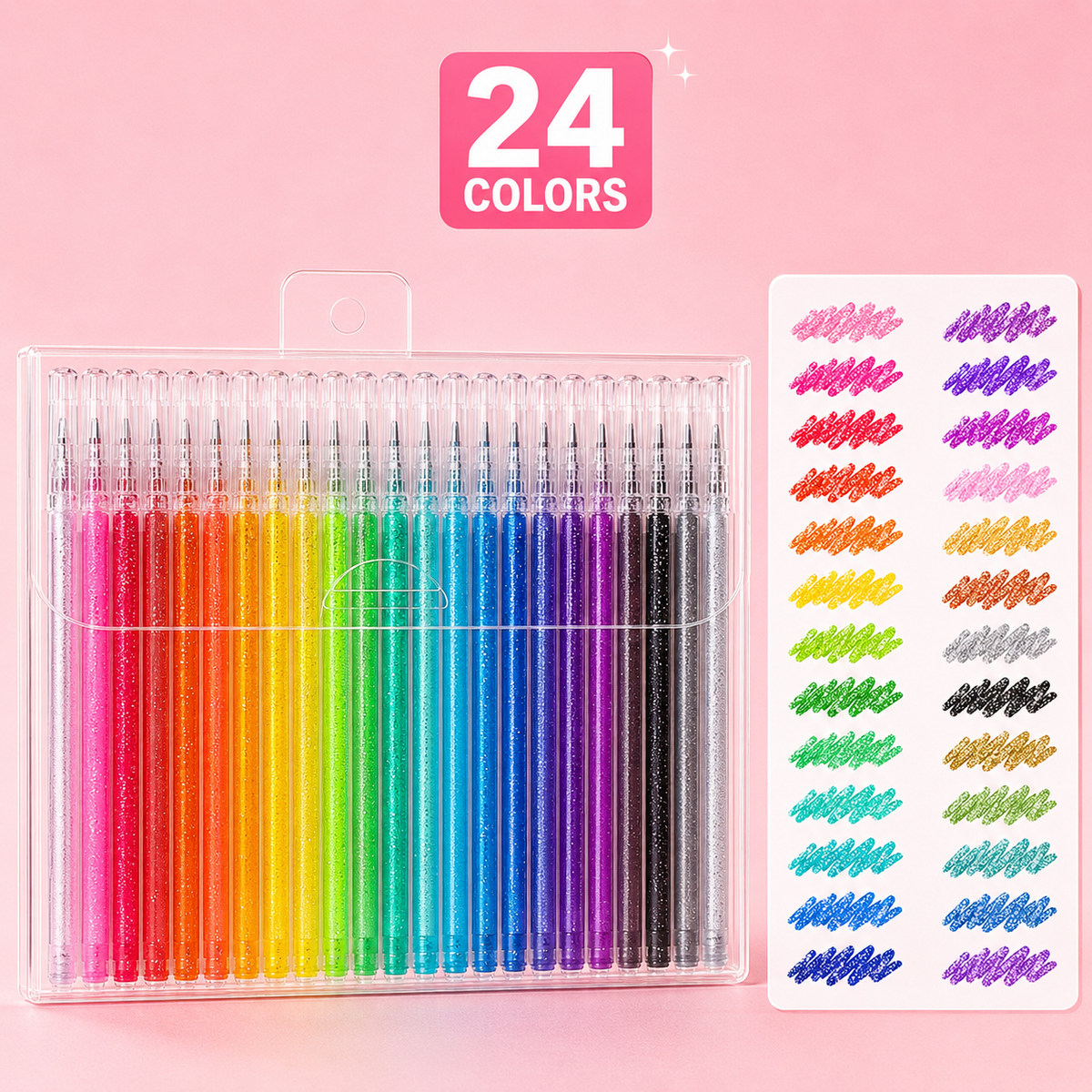 🔥Hot Selling Retractable Glitter Sparkle Gel Pens 1.0mm Fine Tip, Large Capacity Gel Pen Set for Art Journal & Hand Lettering