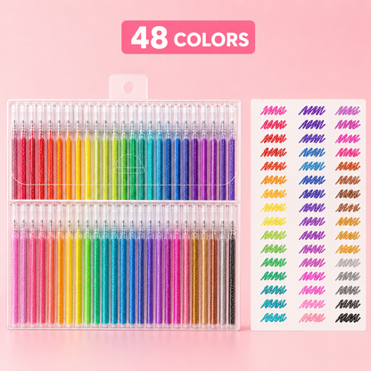 🔥Hot Selling Retractable Glitter Sparkle Gel Pens 1.0mm Fine Tip, Large Capacity Gel Pen Set for Art Journal & Hand Lettering