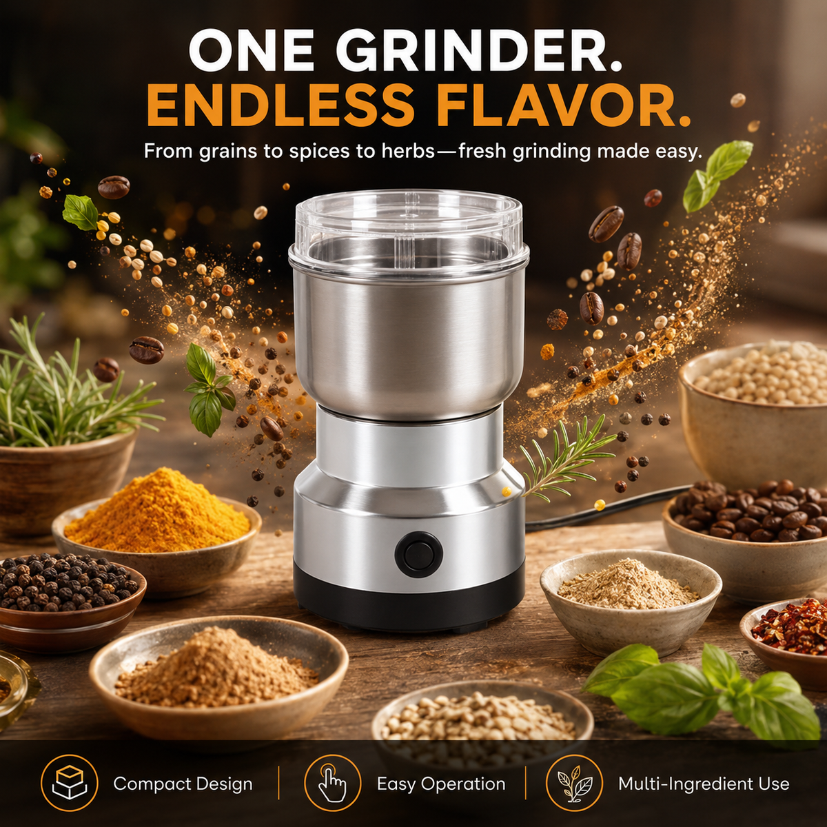 🚀 High-Speed Stainless Steel Grain Grinder ✨ Fast & Efficient Grinding