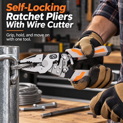 Self-Locking Ratchet Pliers With Wire Cutter
