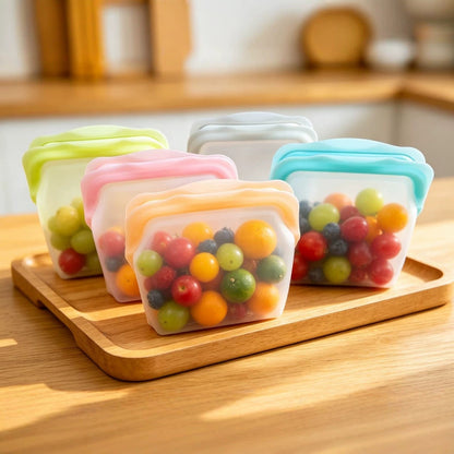 🛍️ 5 Pack Stand Up Silicone Food Storage Bags Leakproof
