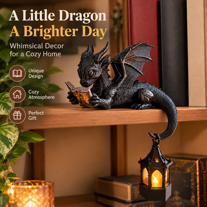 🐉Reading Dragon Shelf Decor with LED Lantern